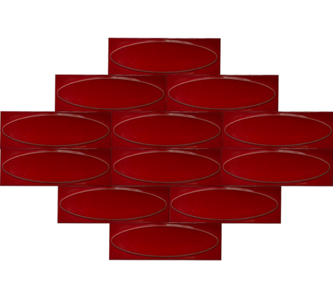 7x21 Ellipse Red Cracked Glaze Handmade Ceramic
