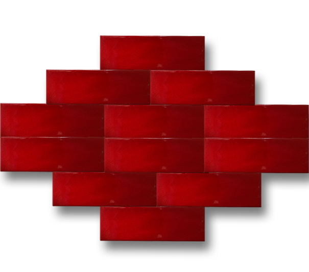 7x21 Wave Red Cracked Glaze Handmade Ceramic