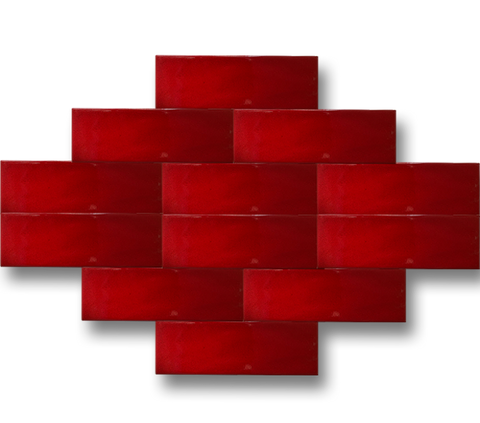 7x21 Wave Red Cracked Glaze Handmade Ceramic
