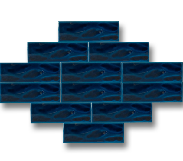 7x21 Wave Petrol Blue Cracked Glaze Handmade Ceramic