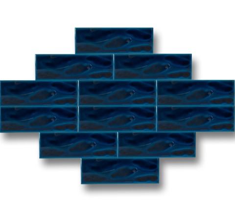 7x21 Wave Petrol Blue Cracked Glaze Handmade Ceramic