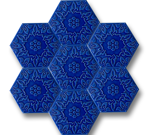 Altıgen Alya Desenli Kobalt Mavi Seramik (15x17 cm)