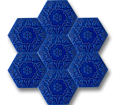 Hexagonal Alya Patterned Cobalt Blue Ceramic (15x17 cm)