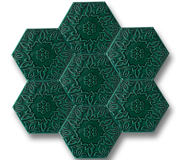 Hexagonal Alya Patterned Emerald Green Ceramic (15x17 cm)