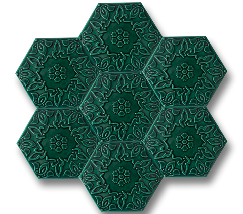 Hexagonal Alya Patterned Emerald Green Ceramic (15x17 cm)