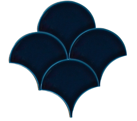 17x17 Fish Scale Petrol Blue Cracked Glaze Handmade Ceramic