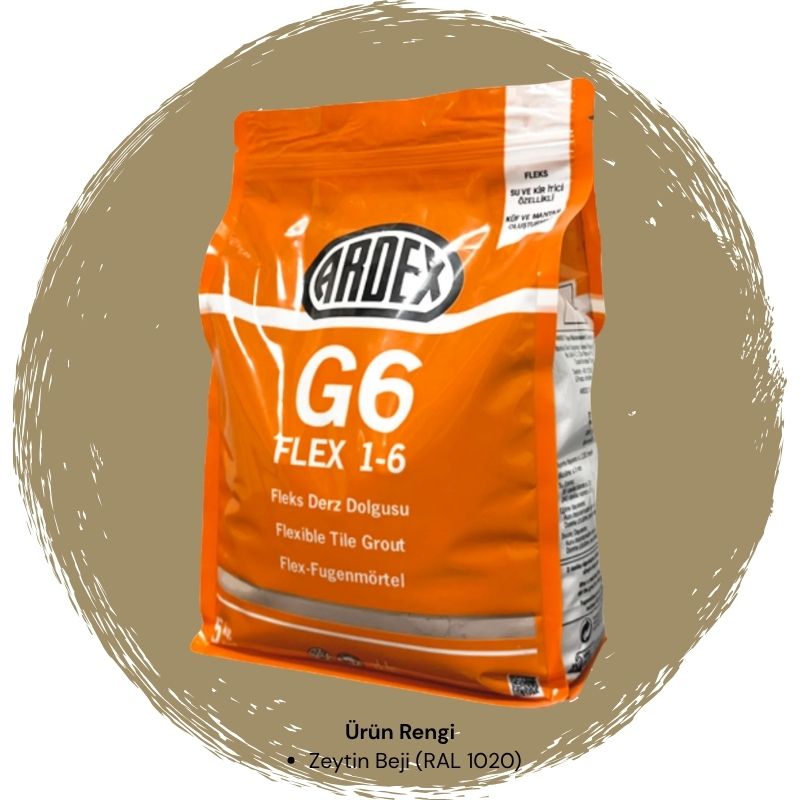 Ardex G6 Flex 1-6 Fleks Derz Dolgusu RAL 1020 Zeytin Sarısı 5 kg