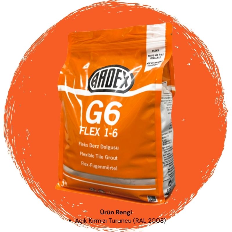 Ardex G6 Flex 1-6 Fleks Derz Dolgusu RAL 2008 Açık Kırmızı Turuncu 5 kg