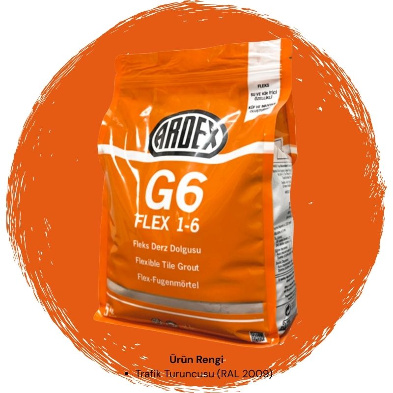 Ardex G6 Flex 1-6 Fleks Derz Dolgusu RAL 2009 Trafik Turuncusu 5 kg