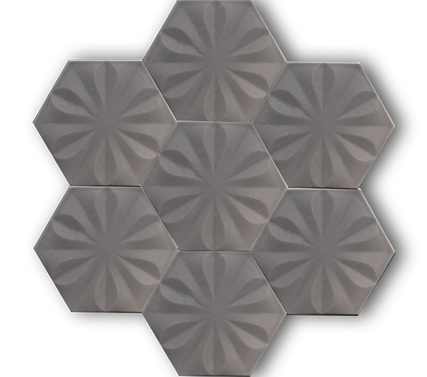 15x17 Hexagon Flower Matte Gray Handmade Ceramic