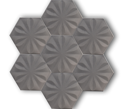 15x17 Hexagon Flower Matte Gray Handmade Ceramic