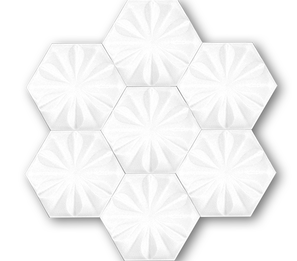 15x17 Hexagon Flower Glossy White Cracked Glaze Handmade Ceramic