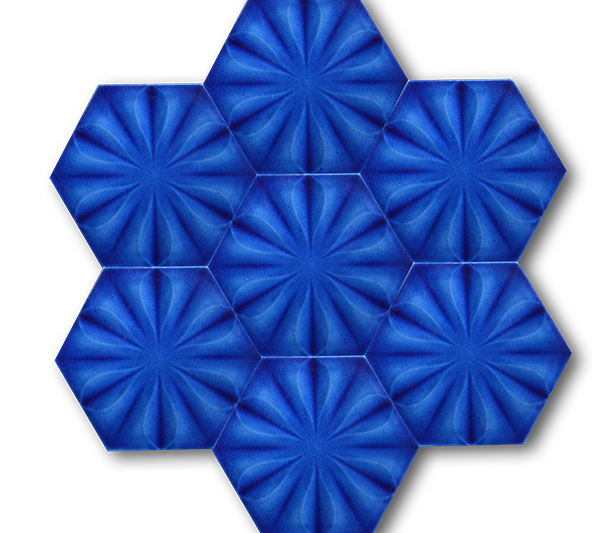 15x17 Hexagon Flower Cobalt Cracked Glaze Handmade Ceramic