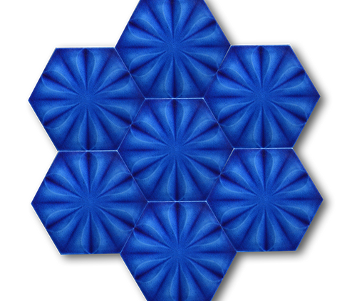 15x17 Hexagon Flower Cobalt Cracked Glaze Handmade Ceramic
