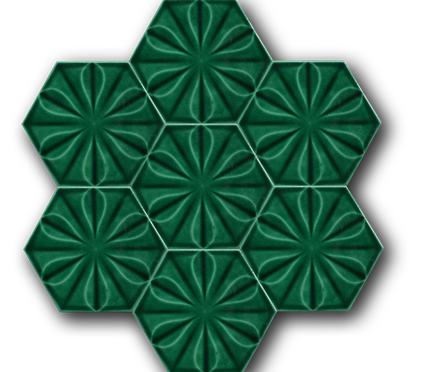 15x17 Hexagon Flower Emerald Green Cracked Glaze Handmade Ceramic
