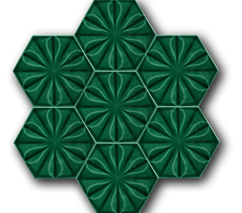 15x17 Hexagon Flower Emerald Green Cracked Glaze Handmade Ceramic