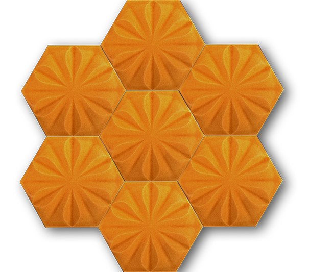 15x17 Hexagon Flower Cinnamon Cracked Glaze Handmade Ceramic