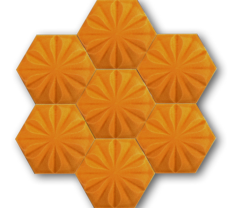 15x17 Hexagon Flower Cinnamon Cracked Glaze Handmade Ceramic