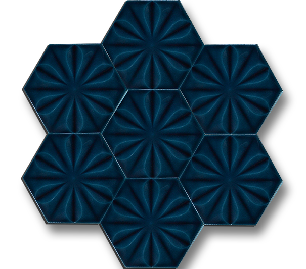 15x17 Hexagon Flower Oil Blue Cracked Glaze Handmade Ceramic
