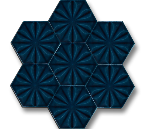 15x17 Hexagon Flower Oil Blue Cracked Glaze Handmade Ceramic