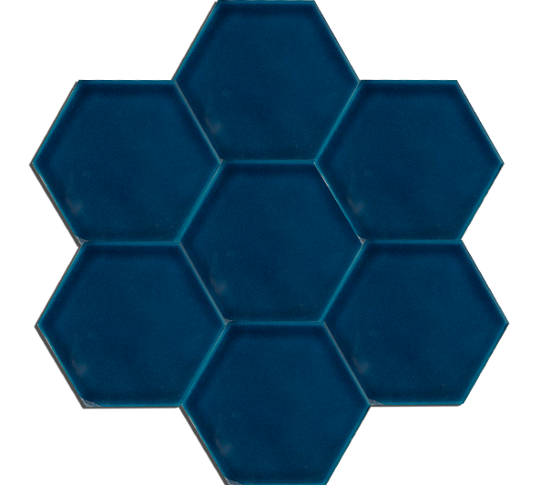 15x17 Hexagon Flat Petrol Blue Cracked Glaze Handmade Ceramic