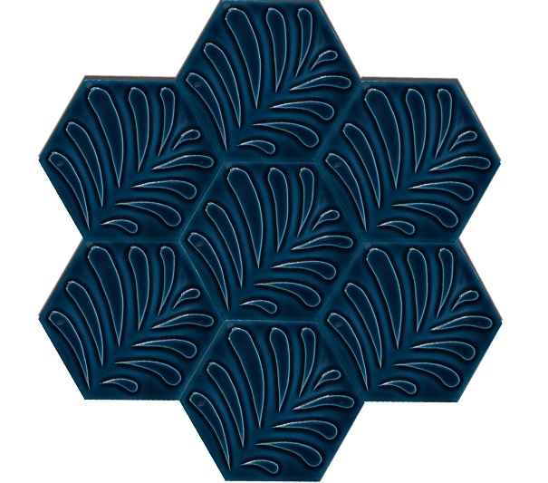 15x17 Hexagon Leaf Petrol Blue Cracked Glaze Handmade Ceramic