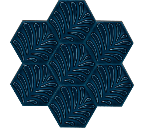 15x17 Hexagon Leaf Petrol Blue Cracked Glaze Handmade Ceramic