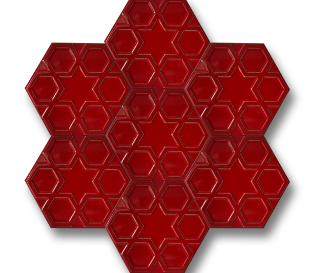 15x17 Hexagon Turkmen Star Red Cracked Glaze Handmade Ceramic
