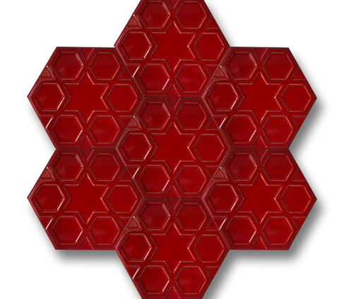 15x17 Hexagon Turkmen Star Red Cracked Glaze Handmade Ceramic