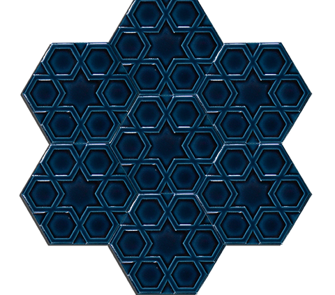Hexagonal Turkmen Star Petrol Blue Ceramic (15x17 cm)