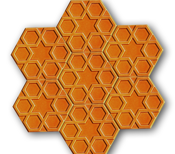 15x17 Hexagon Cinnamon Turkmen Star Cracked Glaze Handmade Ceramic