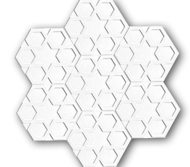 15x17 Hexagon Turkmen Star Glossy White Cracked Glaze Handmade Ceramic