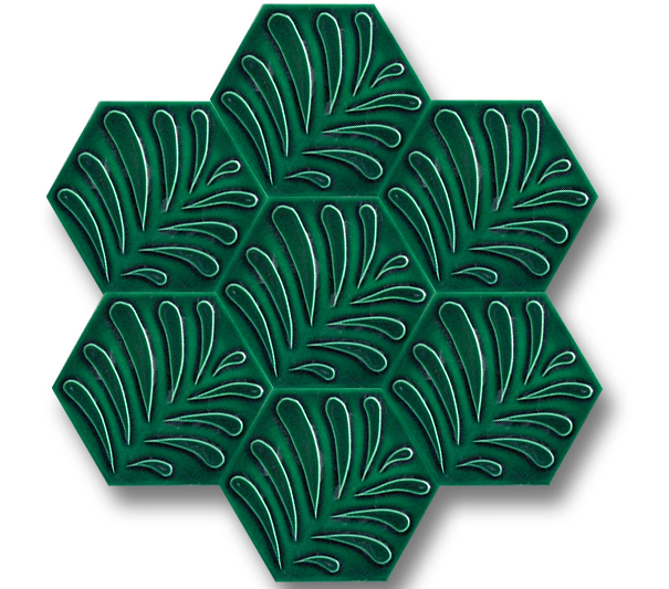 15x17 Hexagon Leaf Emerald Green Cracked Glaze Handmade Ceramic