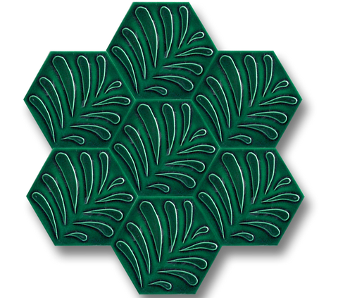15x17 Hexagon Leaf Emerald Green Cracked Glaze Handmade Ceramic