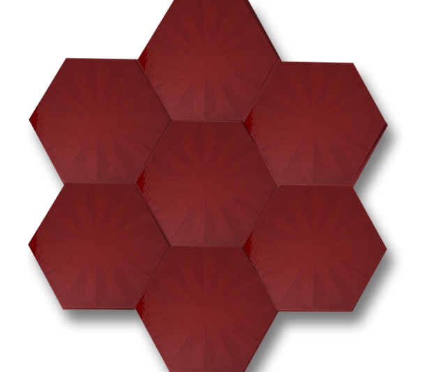 15x17 Hexagon Flower Red Cracked Glaze Handmade Ceramic