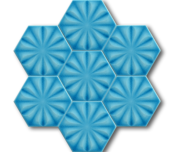 15x17 Hexagon Leaf Turquoise Cracked Glaze Handmade Ceramic