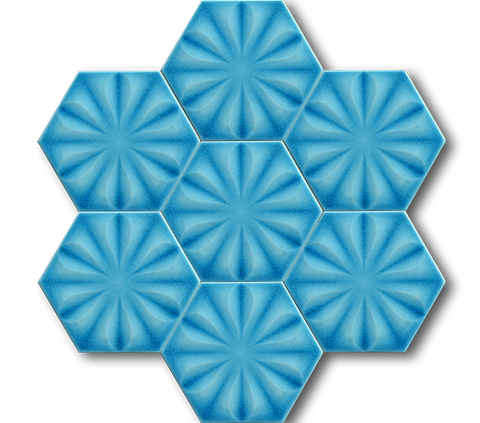 15x17 Hexagon Flower Turquoise Cracked Glaze Handmade Ceramic