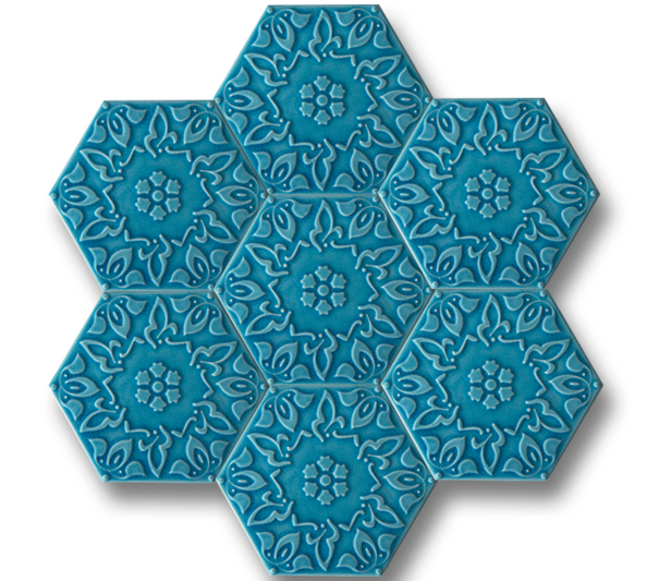 15x17 Hexagon Hexagon Alya Turquoise Cracked Glaze Handmade Ceramic