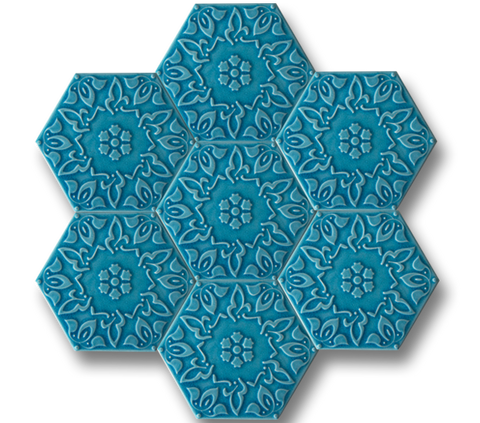 15x17 Hexagon Hexagon Alya Turquoise Cracked Glaze Handmade Ceramic