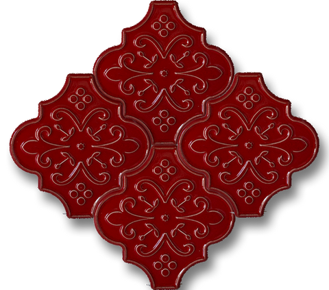 12,4x12 Ottoman Çiçek Kırmızı Çatlak Sır El Yapımı Seramik