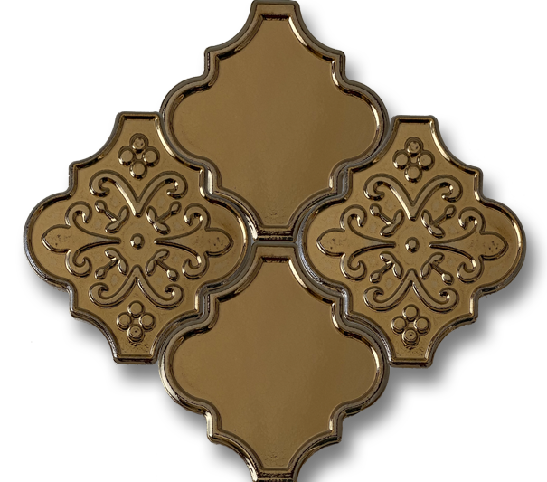 12,4x12 Ottoman Çiçek Kenar Rölyef Altın Çatlak Sır El Yapımı Seramik