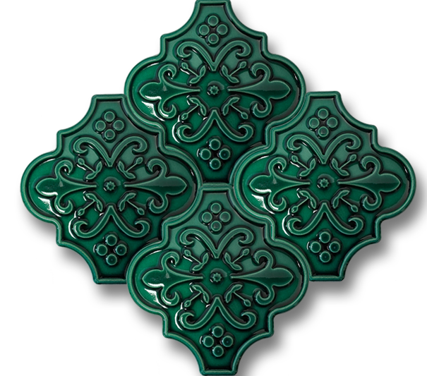 12,4x12 Ottoman Çiçek Zümrüt Yeşil Çatlak Sır El Yapımı Seramik