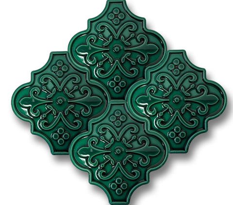 12,4x12 Ottoman Çiçek Zümrüt Yeşil Çatlak Sır El Yapımı Seramik