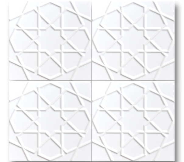 20x20 Turkmen Star Glossy White Cracked Glaze Handmade Ceramic