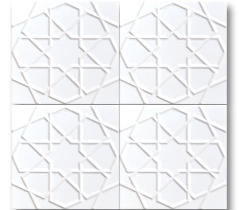 20x20 Turkmen Star Glossy White Cracked Glaze Handmade Ceramic