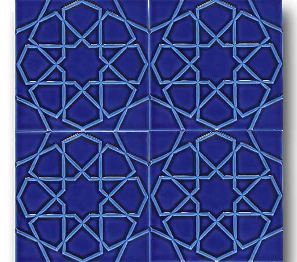 20x20 Turkmen Star Cobalt Cracked Glaze Handmade Ceramic