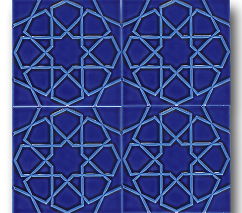20x20 Turkmen Star Cobalt Cracked Glaze Handmade Ceramic