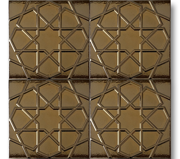 20x20 Turkmen Star Gold Cracked Glaze Handmade Ceramic
