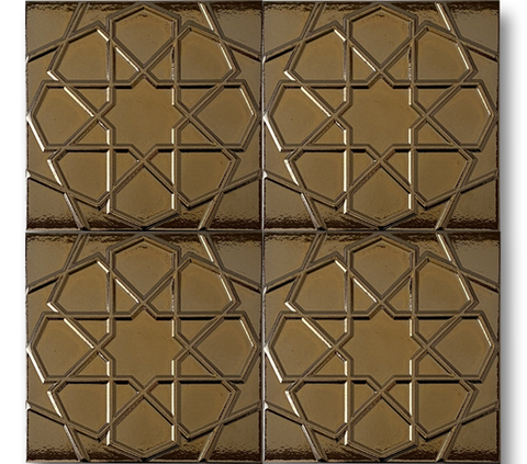 20x20 Turkmen Star Gold Cracked Glaze Handmade Ceramic