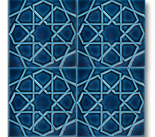 20x20 Turkmen Star Oil Blue Cracked Glaze Handmade Ceramic